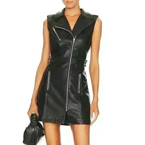 New MIAOU Black Scout Faux-Leather Minidress Sz 00